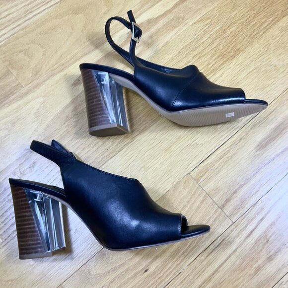 Nine West Heels Leather Peep Toe Slingback Black Morenzo (9) - Picture 4 of 8